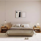 Acekool Comodino in Rattan con Porta Type C, Tavolino da Notte con Cassetto e Ripiano Aperto, Set di 2 Tavolini Laterali Boho