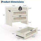 Acekool Comodino in Rattan con Stazione di Ricarica, Comodino Bohemien con 2 Cassetti, Porta Tipo C e USB