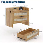 Acekool Comodino in Rattan con Stazione di Ricarica, Comodino Bohemien con 2 Cassetti, Porta Tipo C e USB