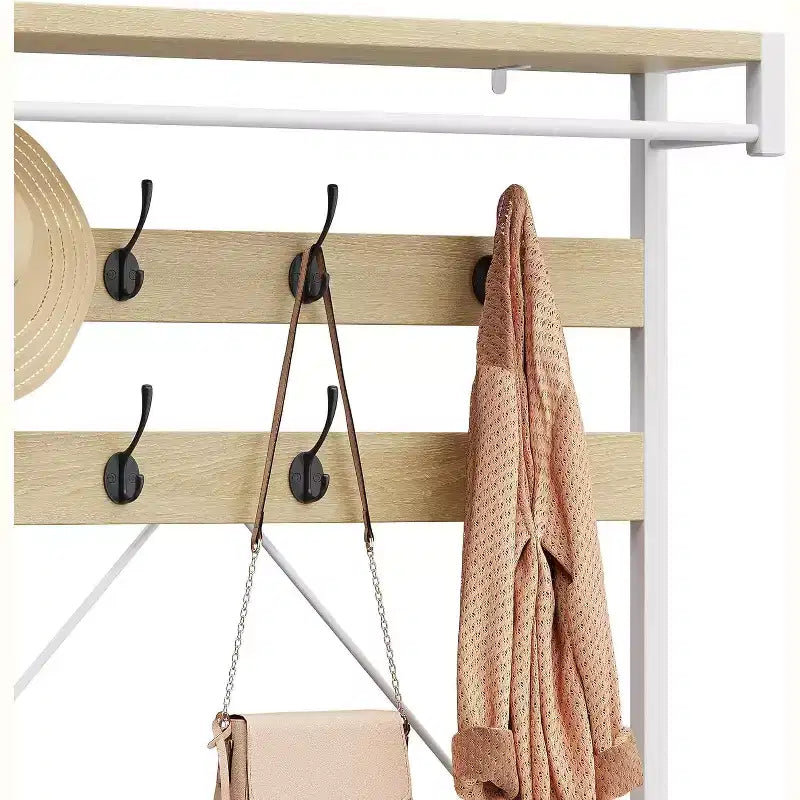 Panca scarpiera industriale Hall Tree, appendiabiti da 72" con ripiano portaoggetti, barra appendiabiti e 8 ganci per ingresso