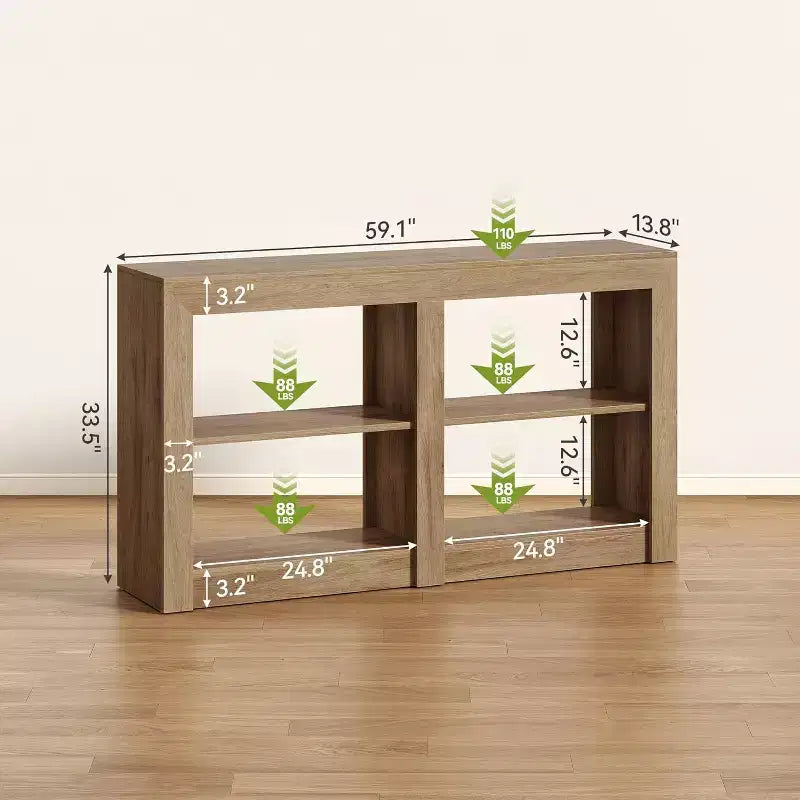 Tavolo da ingresso Lantine da 150 cm con ripiano a 2 livelli, tavolo consolle rettangolare da divano per ingresso, soggiorno, corridoio, colore rovere