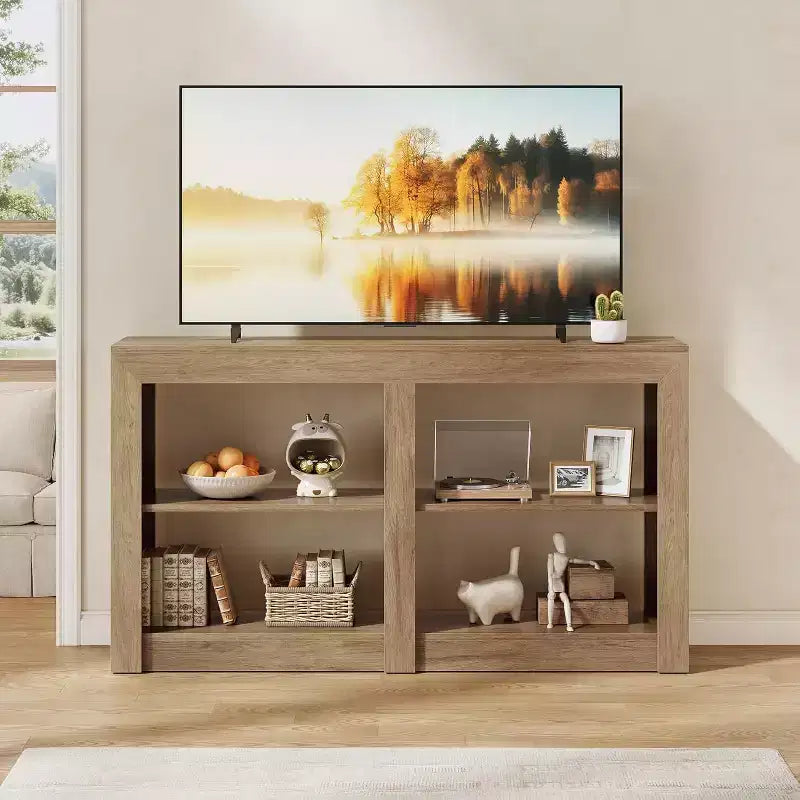 Tavolo da ingresso Lantine da 150 cm con ripiano a 2 livelli, tavolo consolle rettangolare da divano per ingresso, soggiorno, corridoio, colore rovere