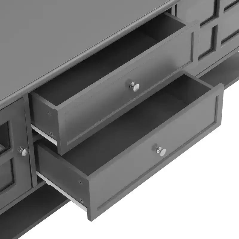 VIYET 59Mobile TV moderno per TV da 60", consolle multimediale in MDF grigio con contenitori multifunzionali e ante magnetiche silenziose