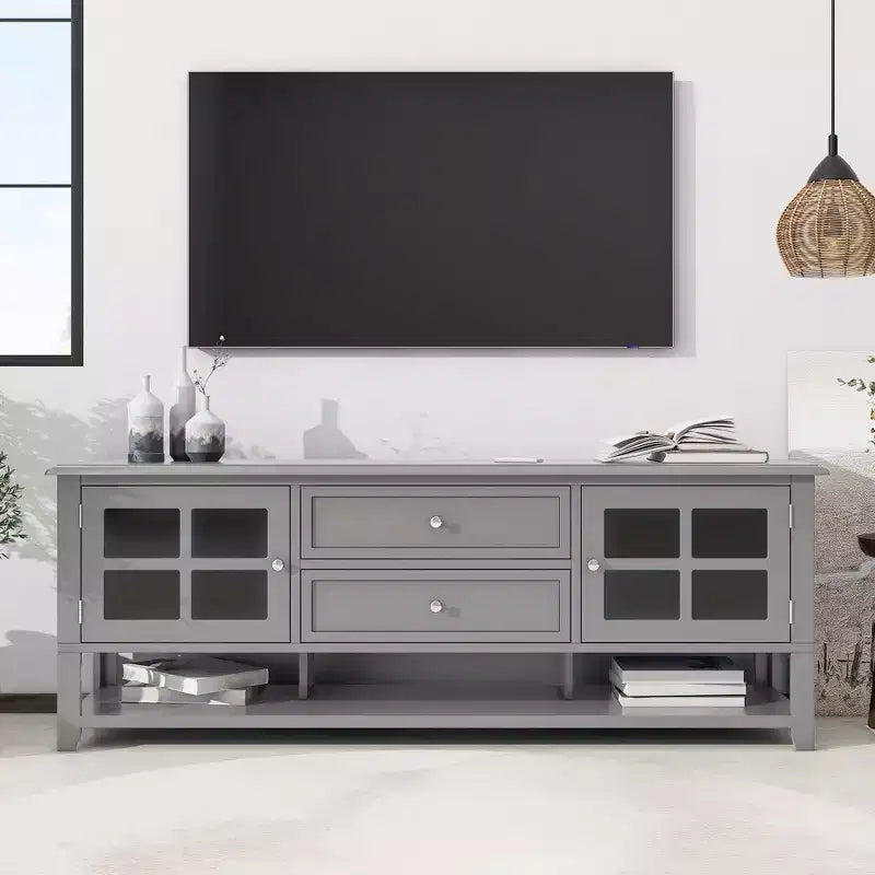 VIYET 59Mobile TV moderno per TV da 60", consolle multimediale in MDF grigio con contenitori multifunzionali e ante magnetiche silenziose