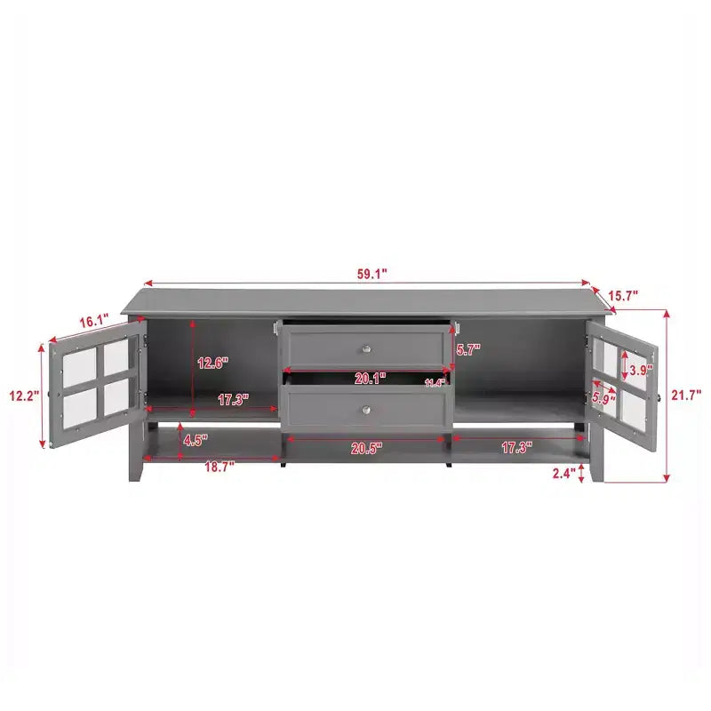 VIYET 59Mobile TV moderno per TV da 60", consolle multimediale in MDF grigio con contenitori multifunzionali e ante magnetiche silenziose