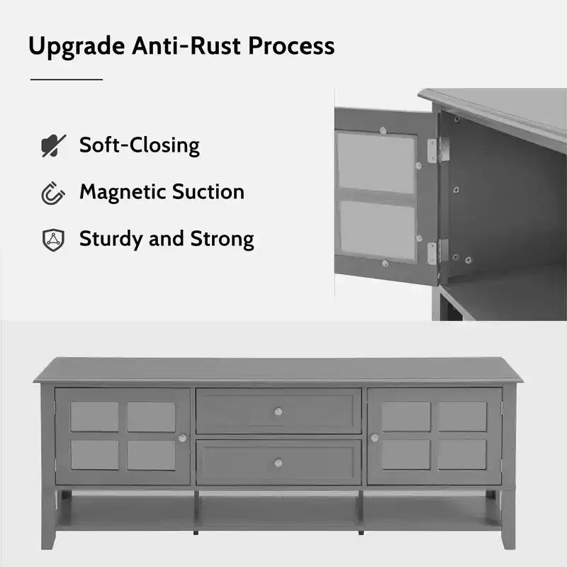 VIYET 59Mobile TV moderno per TV da 60", consolle multimediale in MDF grigio con contenitori multifunzionali e ante magnetiche silenziose