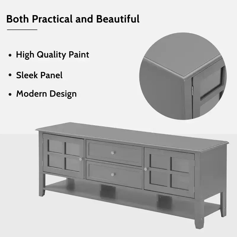 VIYET 59Mobile TV moderno per TV da 60", consolle multimediale in MDF grigio con contenitori multifunzionali e ante magnetiche silenziose