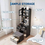 COZONY Toletta 3 in 1, Mobile Trucco Alto con Cassetti Contenitori e Ante in Acrilico, Tavolo da Toeletta con Specchio, Portagioie e Sedia Imbottita
