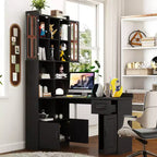 Scrivania angolare a L TUYOHW, Scrivania per computer con libreria e scaffali, Scrivania da studio 2 in 1 con cassetti, armadietti, Scrivania moderna per ufficio, studio