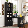 Scrivania angolare a L TUYOHW, Scrivania per computer con libreria e scaffali, Scrivania da studio 2 in 1 con cassetti, armadietti, Scrivania moderna per ufficio, studio