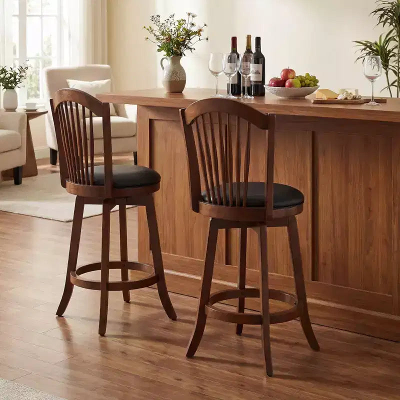 Costway Set di 2/4 Sgabelli da Bar Girevoli, Sgabelli da 63,5 cm con Schienale, Telaio in Legno Marrone
