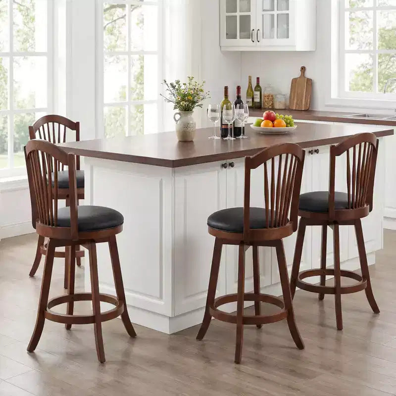 Costway Set di 2/4 Sgabelli da Bar Girevoli, Sgabelli da 63,5 cm con Schienale, Telaio in Legno Marrone