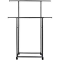 Heavy Duty Double Rod Rolling Clothes Rack, Adjustable Metal Garment Rack with 150 lbs Load Capacity, Locking Wheels & Bottom Shelf