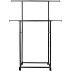 Heavy Duty Double Rod Rolling Clothes Rack, Adjustable Metal Garment Rack with 150 lbs Load Capacity, Locking Wheels & Bottom Shelf