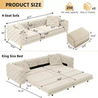 Divano letto matrimoniale moderno convertibile con pouf mobile, divano letto estraibile profondo in velluto per soggiorno o camera degli ospiti - Panipeachy