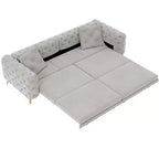 Divano letto matrimoniale moderno convertibile con pouf mobile, divano letto estraibile profondo in velluto per soggiorno o camera degli ospiti - Panipeachy