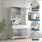 Dispensa a Colonna da Cucina Stile Fattoria, Mobile Dispensa Autoportante Alto 180 cm con Ripiani Aperti e Piano d'Appoggio per Cucina o Sala da Pranzo