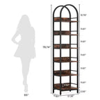 MAYEERTY Libreria angolare ad arco a 6 ripiani, libreria con ripiano superiore curvo alta 200 cm
