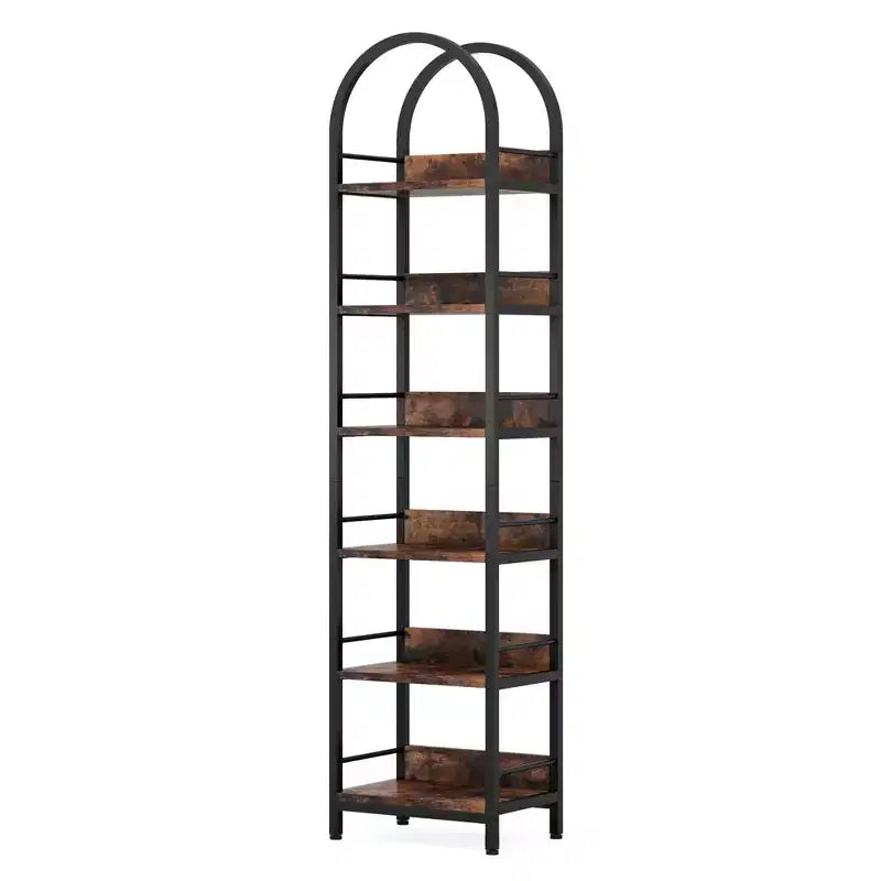 MAYEERTY Libreria angolare ad arco a 6 ripiani, libreria con ripiano superiore curvo alta 200 cm