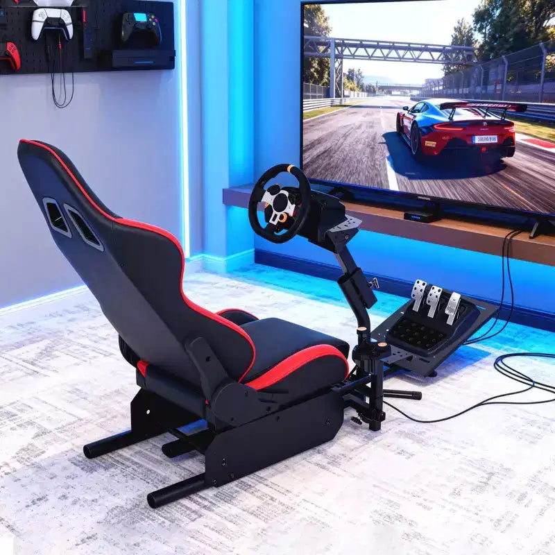 Supporto per Volante da Corsa, Postazione di Guida Simulatore Pieghevole per g923/g920/g29, Supporto per Volante e Angolo Pedali Regolabili, Postazione di Guida Sim Racing