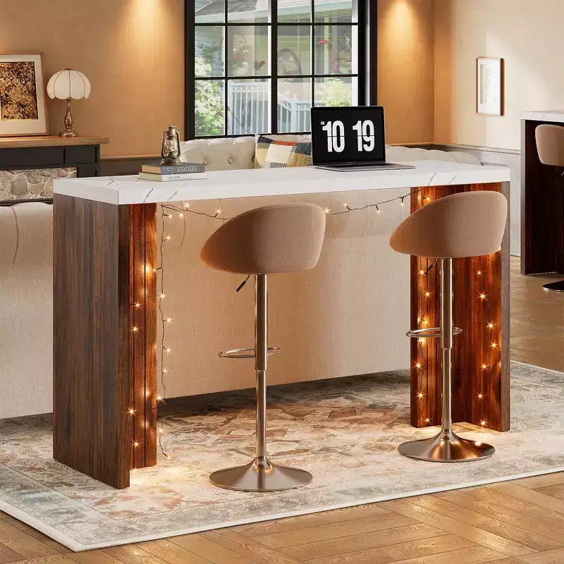 Tavolo da bar per 4-6 persone - Tavolo da pub alto 55, altezza bancone, con piano extra spesso, mobile bar moderno rettangolare per la cucina