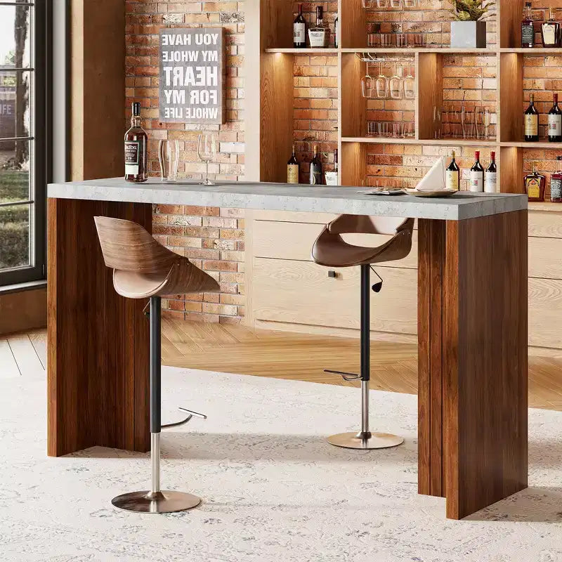 Tavolo da bar per 4-6 persone - Tavolo da pub alto 55, altezza bancone, con piano extra spesso, mobile bar moderno rettangolare per la cucina
