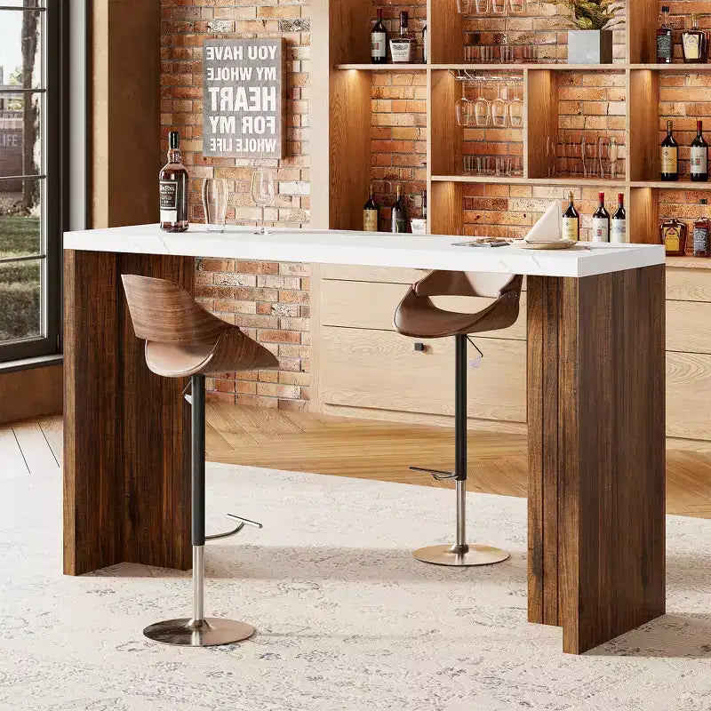 Tavolo da bar per 4-6 persone - Tavolo da pub alto 55, altezza bancone, con piano extra spesso, mobile bar moderno rettangolare per la cucina