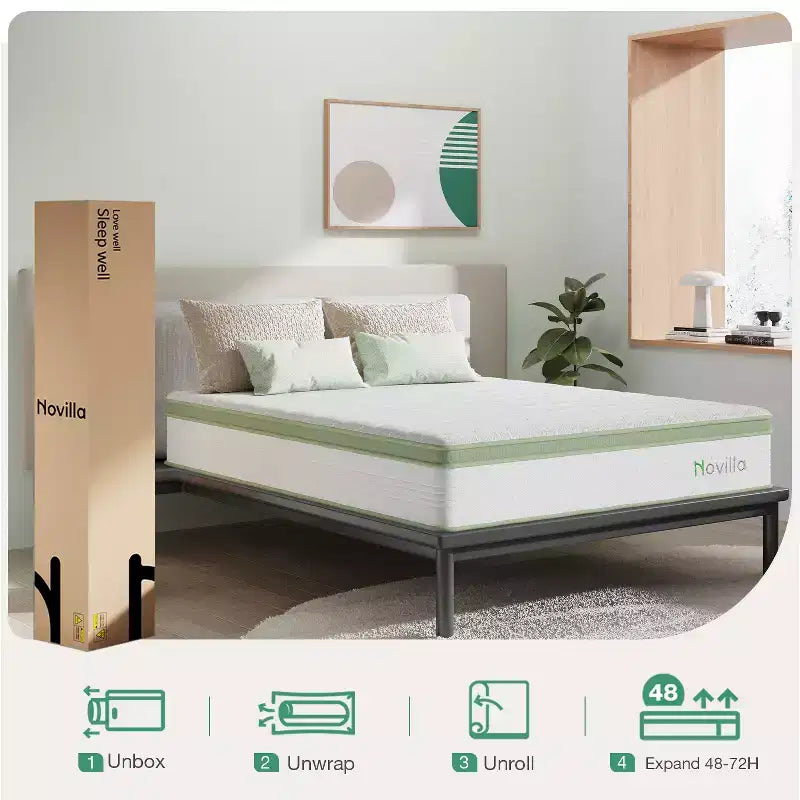 Materasso Novilla 12 pollici, a rigidità media, ibrido in memory foam/molle insacchettate, in scatola, con isolamento del movimento