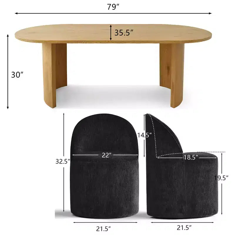 Set da pranzo per 6 persone, tavolo ovale da 79 pollici e sedie a botte senza braccioli in tessuto ciniglia con rotelle, perfette per cucine - Panipeachy