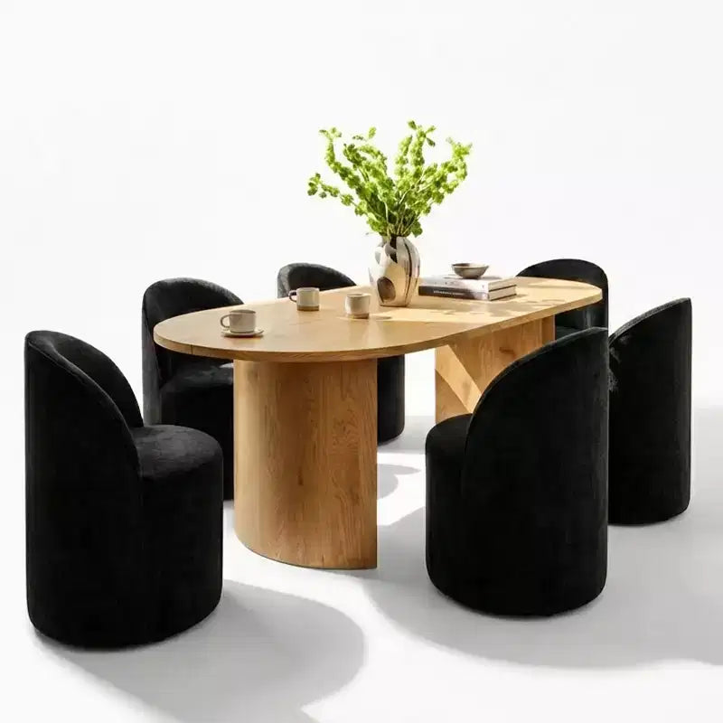 Set da pranzo per 6 persone, tavolo ovale da 79 pollici e sedie a botte senza braccioli in tessuto ciniglia con rotelle, perfette per cucine - Panipeachy