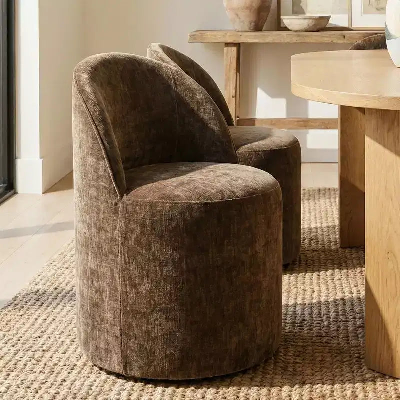 Set da pranzo per 6 persone, tavolo ovale da 79 pollici e sedie a botte senza braccioli in tessuto ciniglia con rotelle, perfette per cucine - Panipeachy