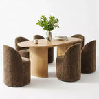 Set da pranzo per 6 persone, tavolo ovale da 79 pollici e sedie a botte senza braccioli in tessuto ciniglia con rotelle, perfette per cucine - Panipeachy