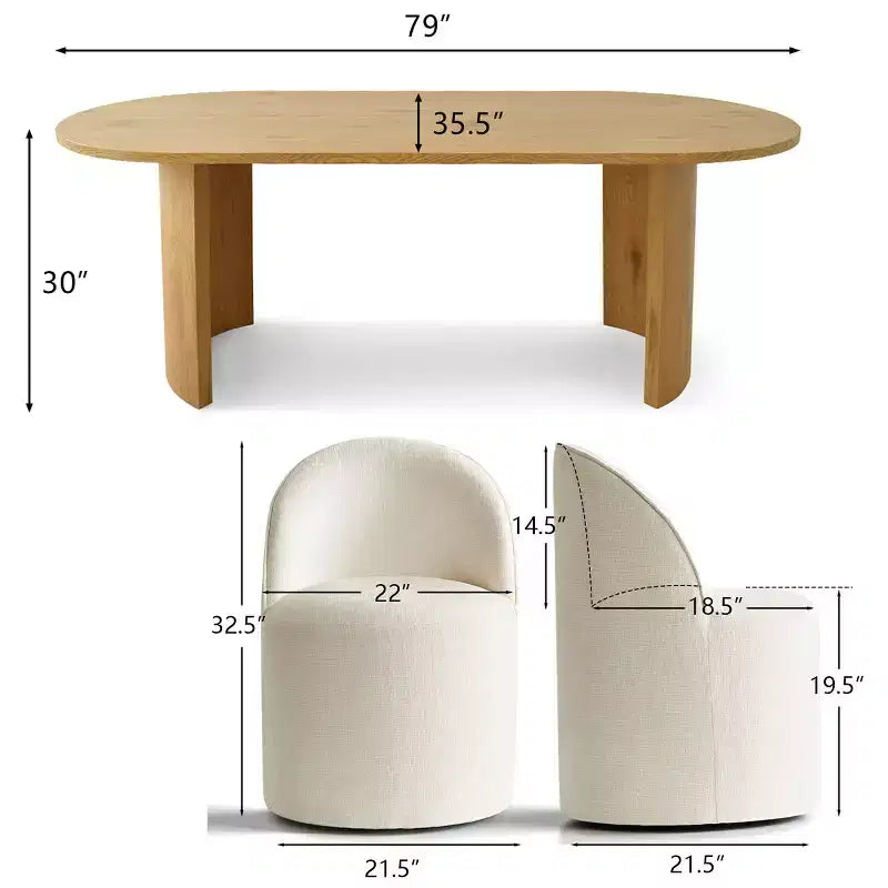 Set da pranzo per 6 persone, tavolo ovale da 79 pollici e sedie a botte senza braccioli in tessuto ciniglia con rotelle, perfette per cucine - Panipeachy