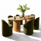 Set da pranzo per 6 persone, tavolo ovale da 79 pollici e sedie a botte senza braccioli in tessuto ciniglia con rotelle, perfette per cucine - Panipeachy
