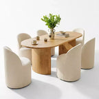 Set da pranzo per 6 persone, tavolo ovale da 79 pollici e sedie a botte senza braccioli in tessuto ciniglia con rotelle, perfette per cucine - Panipeachy