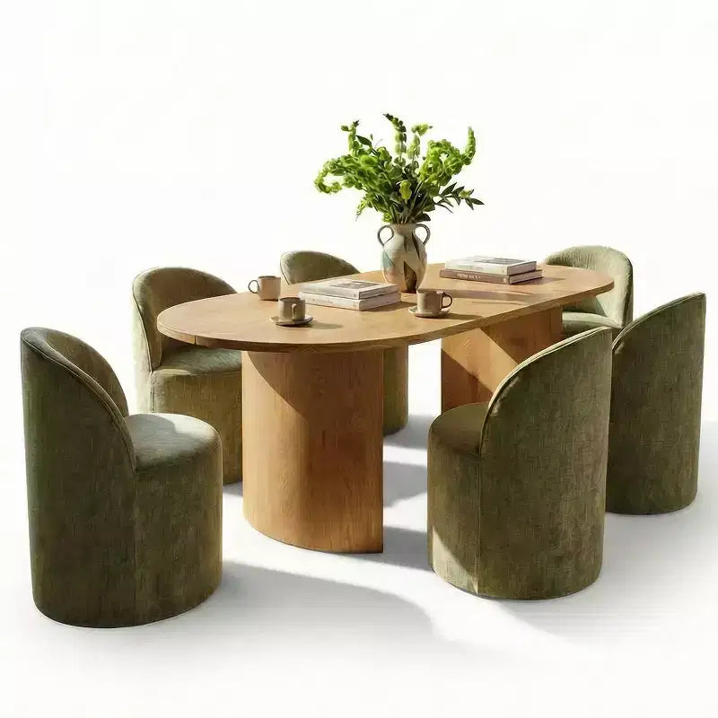 Set da pranzo per 6 persone, tavolo ovale da 79 pollici e sedie a botte senza braccioli in tessuto ciniglia con rotelle, perfette per cucine - Panipeachy