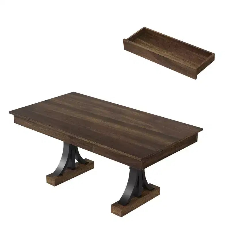 Tavolo da pranzo per 6-8 persone con 2 cassetti, tavolo da cucina in legno con doppio piedistallo e piano grande, tavolo da pranzo rettangolare grande da 2,4 m con struttura robusta
