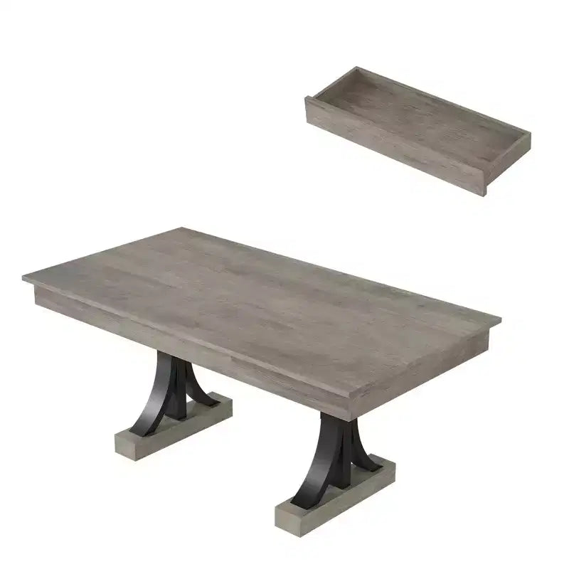Tavolo da pranzo per 6-8 persone con 2 cassetti, tavolo da cucina in legno con doppio piedistallo e piano grande, tavolo da pranzo rettangolare grande da 2,4 m con struttura robusta