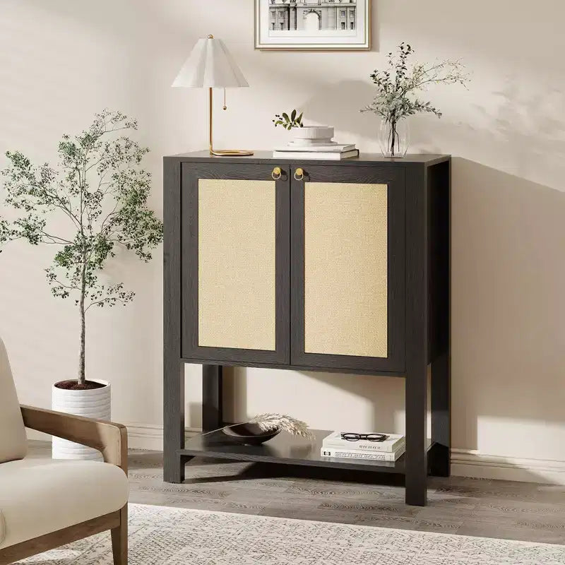 Mobile scarpiera in rattan per ingresso, organizer da fattoria, scarpiera stretta con 2 ante per foyer, corridoio, soggiorno