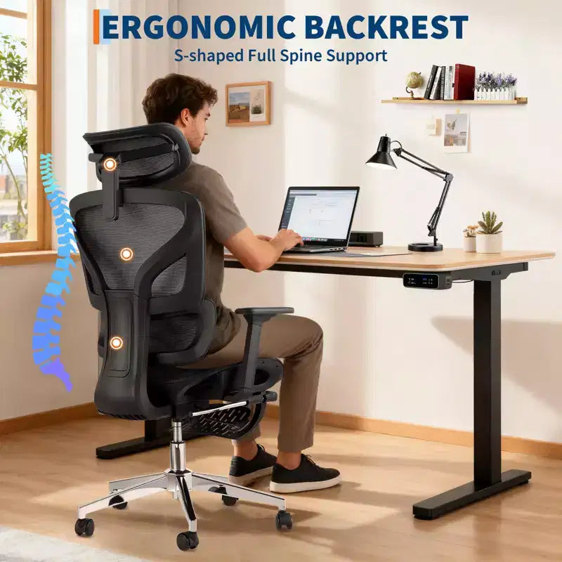 Sedia da Ufficio Ergonomica con Poggiapiedi, Sedia da Scrivania per Computer in Rete con Supporto Lombare, Poggiatesta e Braccioli Regolabili, per Ufficio