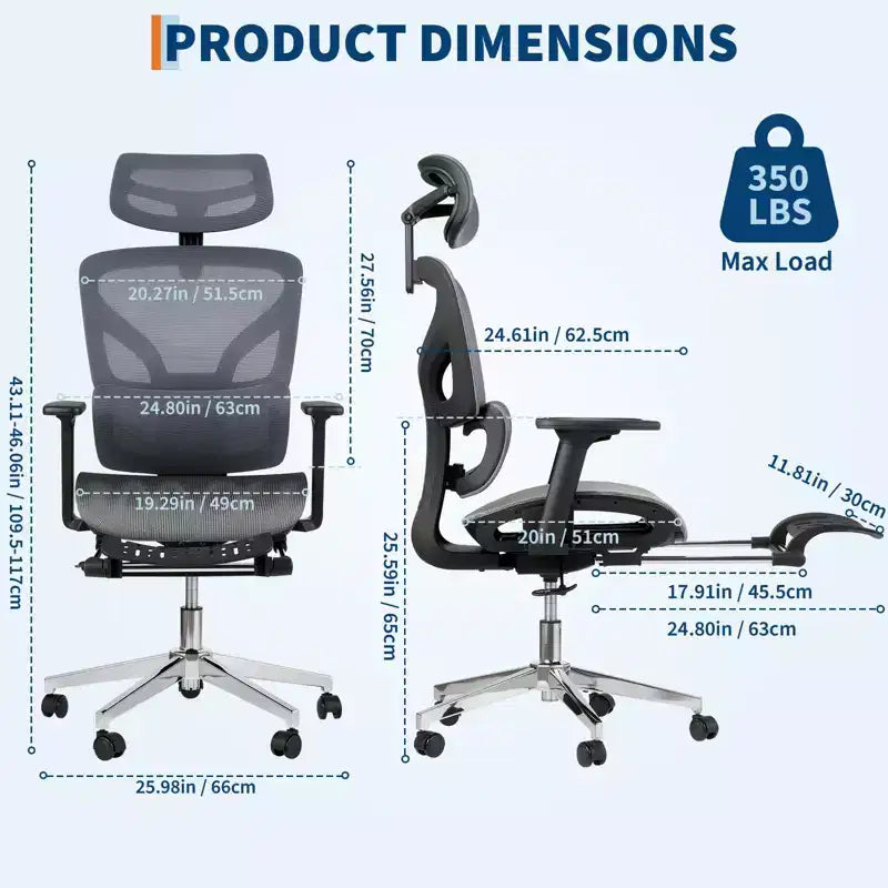 Sedia da Ufficio Ergonomica con Poggiapiedi, Sedia da Scrivania per Computer in Rete con Supporto Lombare, Poggiatesta e Braccioli Regolabili, per Ufficio