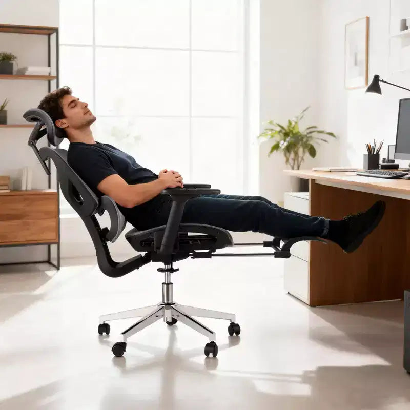 Sedia da Ufficio Ergonomica con Poggiapiedi, Sedia da Scrivania per Computer in Rete con Supporto Lombare, Poggiatesta e Braccioli Regolabili, per Ufficio