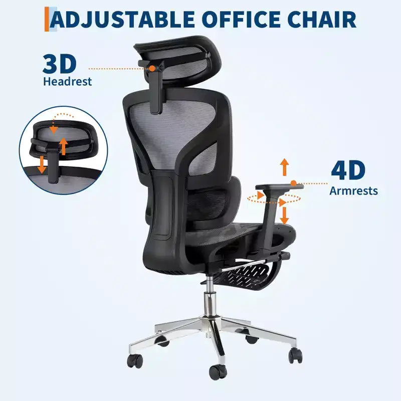 Sedia da Ufficio Ergonomica con Poggiapiedi, Sedia da Scrivania per Computer in Rete con Supporto Lombare, Poggiatesta e Braccioli Regolabili, per Ufficio