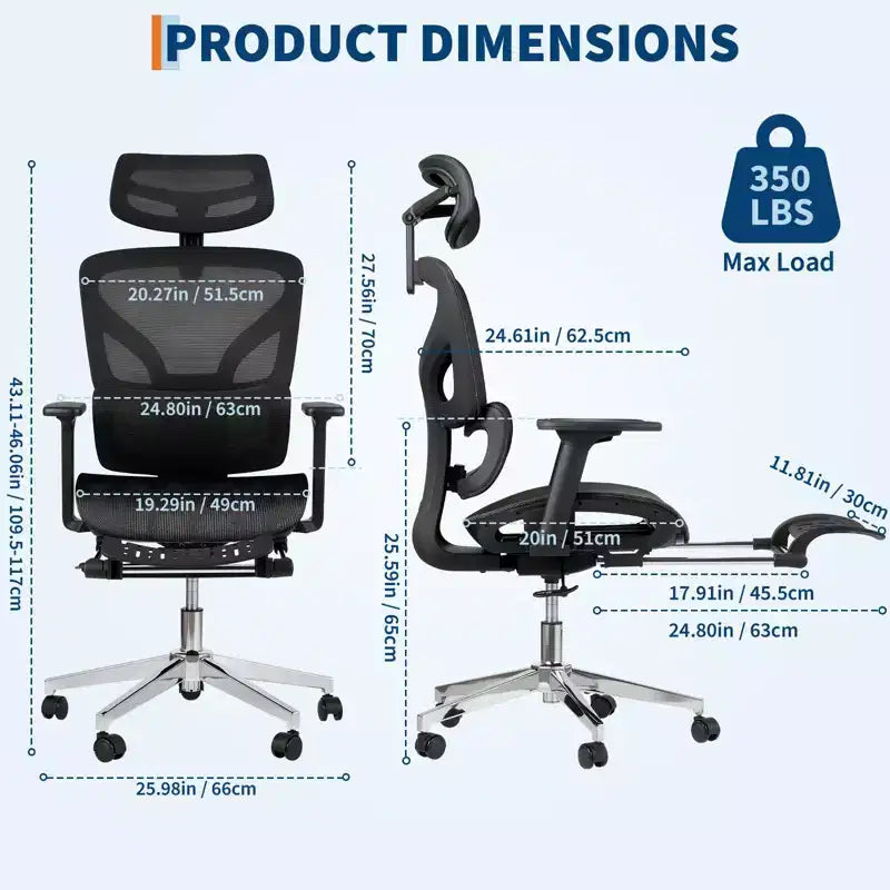 Sedia da Ufficio Ergonomica con Poggiapiedi, Sedia da Scrivania per Computer in Rete con Supporto Lombare, Poggiatesta e Braccioli Regolabili, per Ufficio