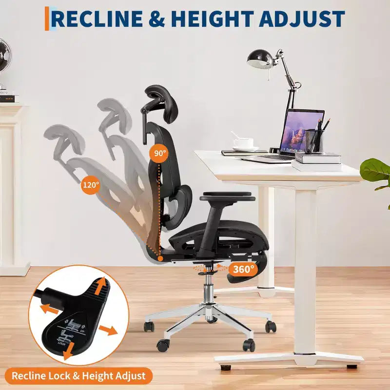 Sedia da Ufficio Ergonomica con Poggiapiedi, Sedia da Scrivania per Computer in Rete con Supporto Lombare, Poggiatesta e Braccioli Regolabili, per Ufficio