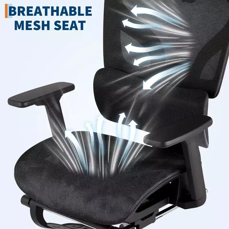 Sedia da Ufficio Ergonomica con Poggiapiedi, Sedia da Scrivania per Computer in Rete con Supporto Lombare, Poggiatesta e Braccioli Regolabili, per Ufficio
