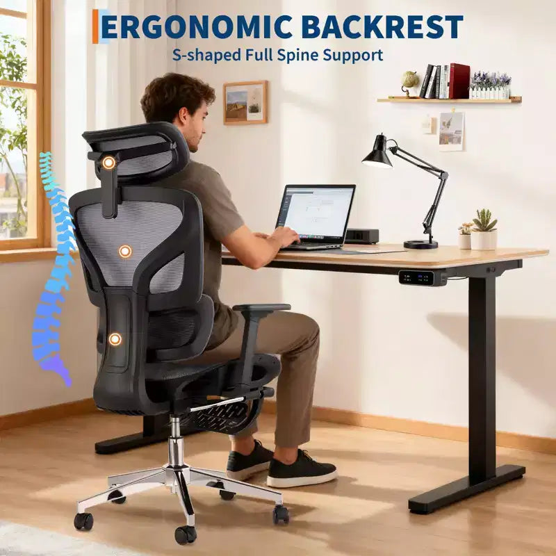 Sedia da Ufficio Ergonomica con Poggiapiedi, Sedia da Scrivania per Computer in Rete con Supporto Lombare, Poggiatesta e Braccioli Regolabili, per Ufficio