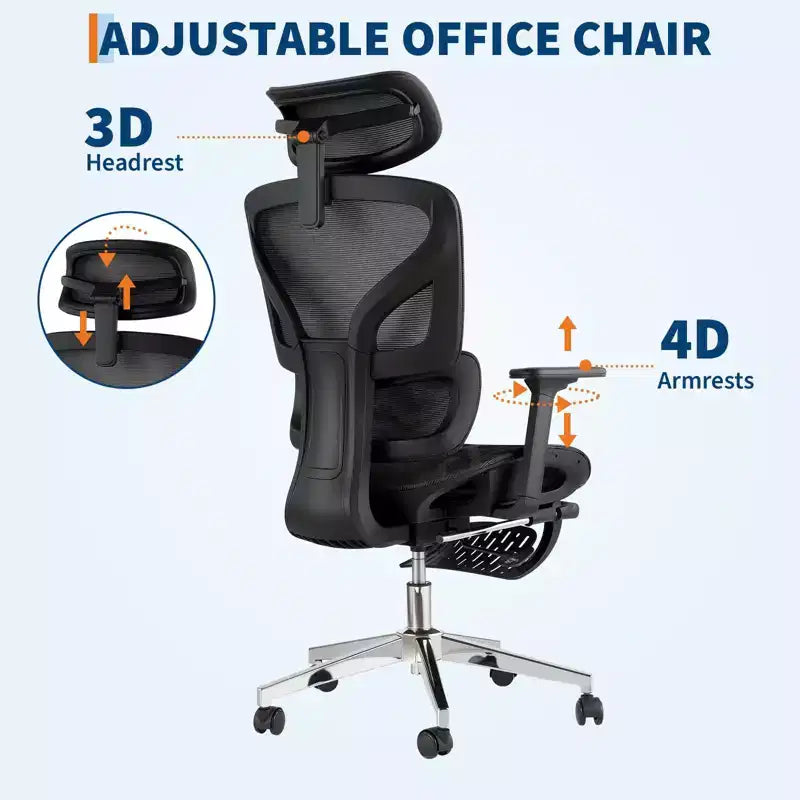 Sedia da Ufficio Ergonomica con Poggiapiedi, Sedia da Scrivania per Computer in Rete con Supporto Lombare, Poggiatesta e Braccioli Regolabili, per Ufficio