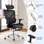 Sedia da Ufficio Ergonomica con Poggiapiedi, Sedia da Scrivania per Computer in Rete con Supporto Lombare, Poggiatesta e Braccioli Regolabili, per Ufficio