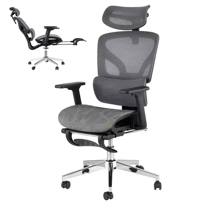 Sedia da Ufficio Ergonomica con Poggiapiedi, Sedia da Scrivania per Computer in Rete con Supporto Lombare, Poggiatesta e Braccioli Regolabili, per Ufficio